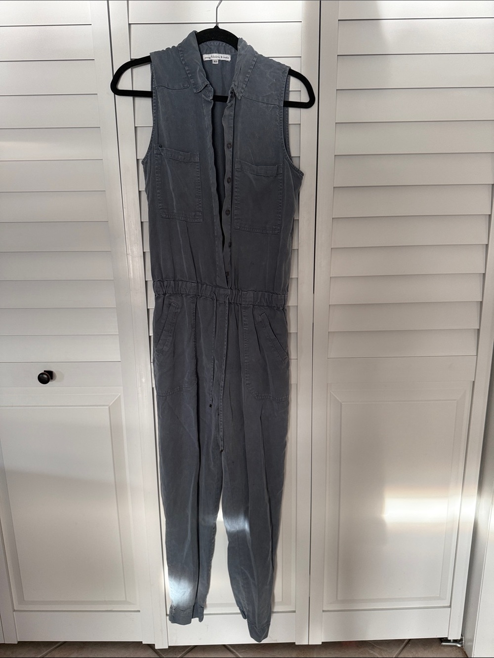 Young Fabulous & Broke Sleeveless Button-Front Jumpsuit in Slate Gray